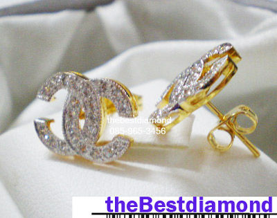 สินค้าหมด BE825+++ต่างหูชาแนล+++แบบสุดฮิต งานสวย หรู ดูดี งานทองจิกไข่ปลา ชุปเป็นทองขาว ทำให้ดูเพชรแพรวพราว