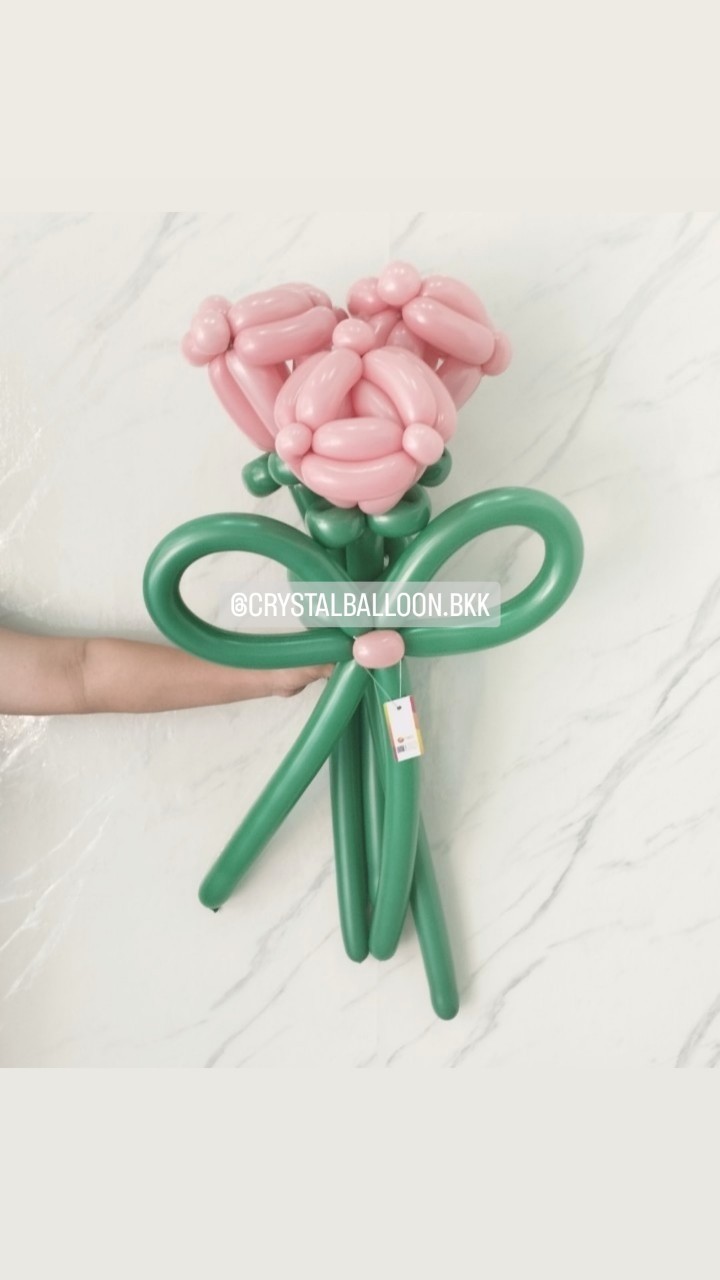 สั่ง Flower Balloon Small Bouquet Rose สีชมพู ช่อ 3 ดอก พร้อมตกแต่ง สามารถเปลี่ยนสีลูกโป่งได้