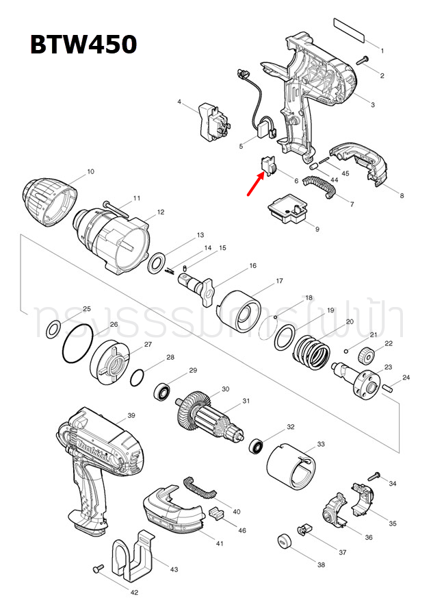 SWITCH UNIT บล๊อกไร้สาย Makita มากีต้า BTW450 [#6] Pn.638503-0 (แท้) ##