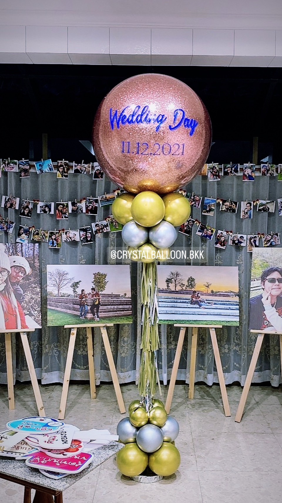 เสาลูกโป่ง Wedding Bubble ขนาด 36" สีโรสโกล พร้อมตกแต่ง สามารถเปลี่ยนสีลูกโป่ง/เปลี่ยนข้อความได้