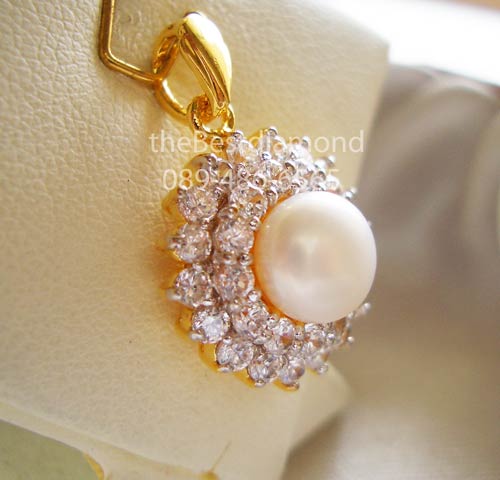 BP412+++จี้เพชร Diamond Pearl+++จี้เพชรcz ผสม มุกน้ำจืดแท้สุดหรู ดูผู้ดีม๊ากมาก Intrend แบบออกมาจากร้านจิวฯ เลยค่ะ คนรักมุกไม่ควรพลาด