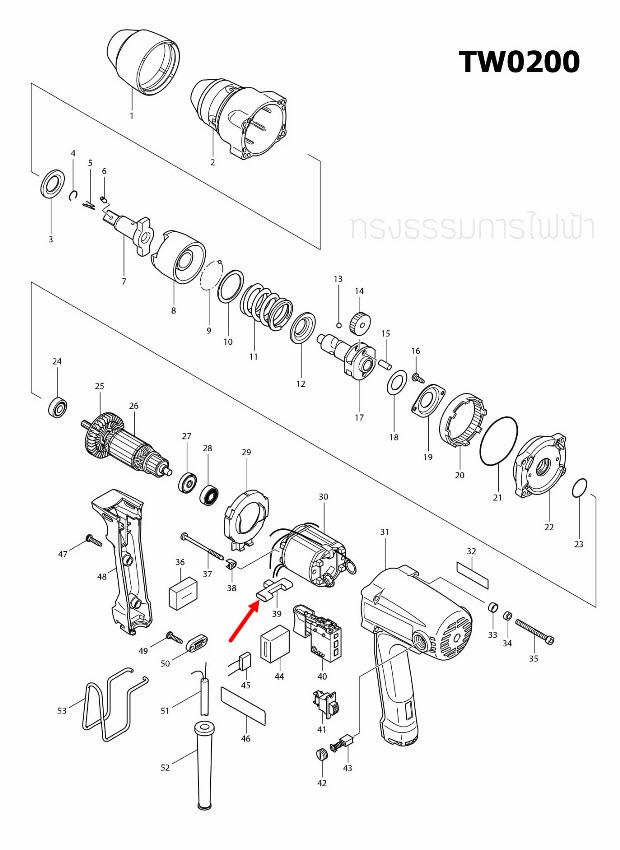 ตัวปรับซ้าย-ขวา บล็อคไฟฟ้า Makita มากีต้า TW0200 [#39] Pn.418186-0 (แท้) ##