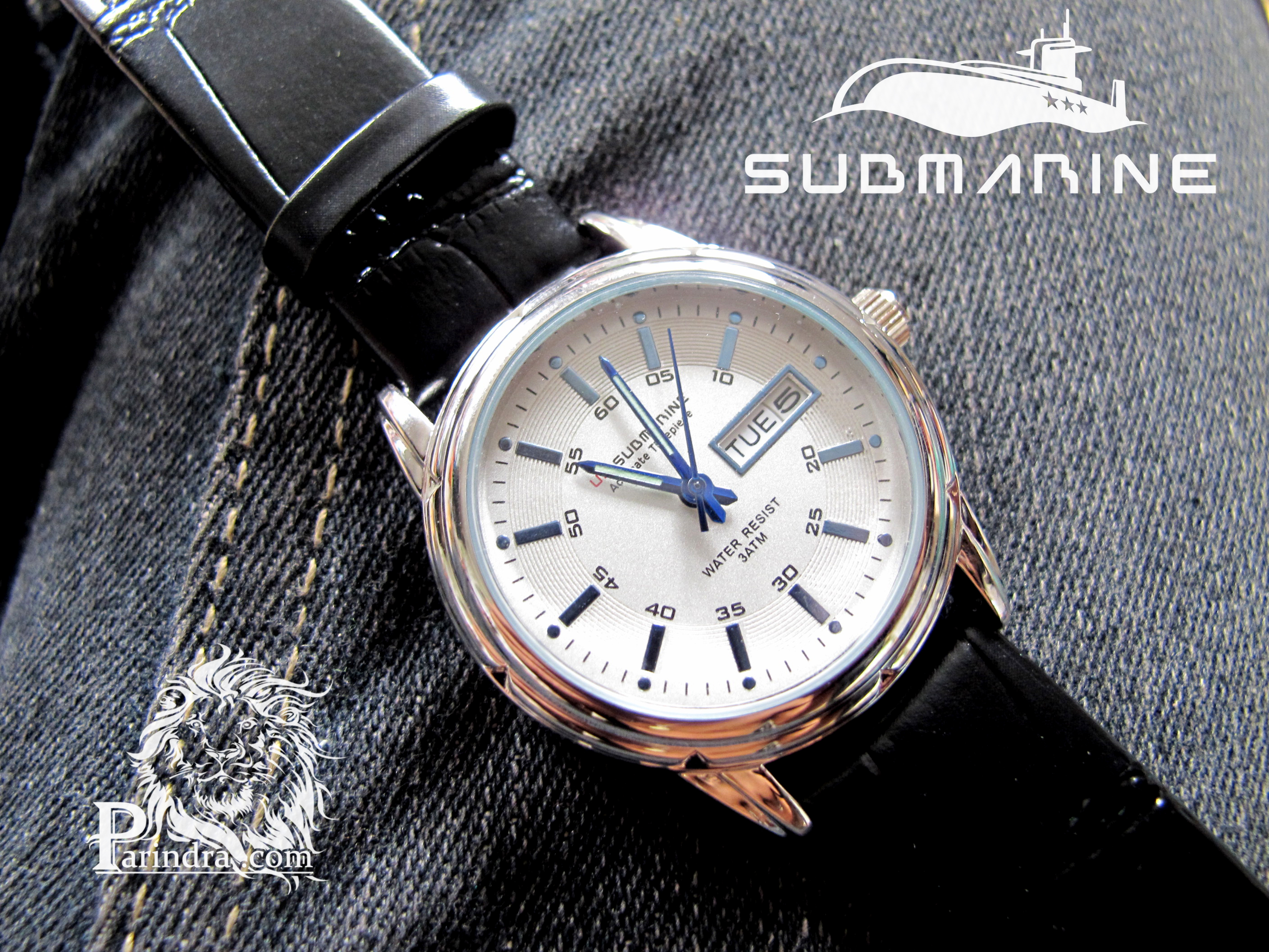 นาฬิกา US submarine รุ่น B024 สายหนังสีดำ เข็มสีฟ้า