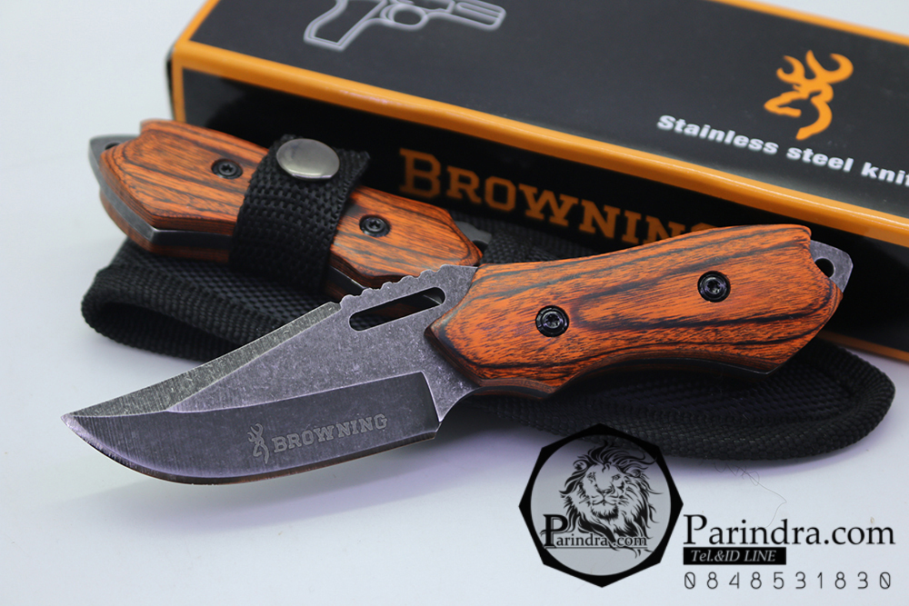 มีดใบตายขนาดเล็ก พกพา Browning X002 ด้ามไม้ มาพร้อมซองพก (OEM)