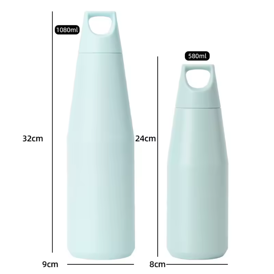 กระบอกสแตนเลส ทรงขวดปากแคบ ฝาเกลียวหูหิ้ว 1080 ml