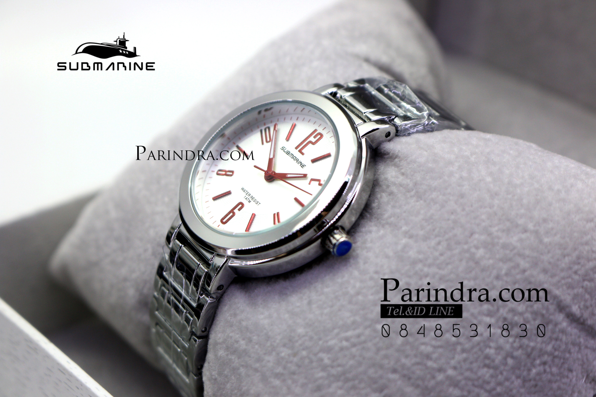 นาฬิกา US submarine รุ่น J123L สายสแตนเลสีเงิน หน้าปัดสีขาวตัวเลขสีแดง