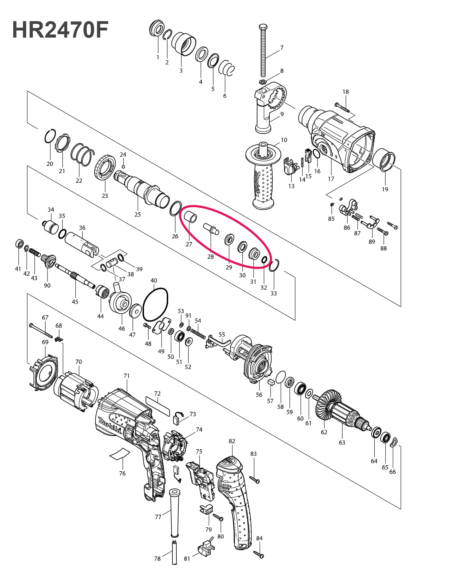ชุดแกนกระแทก สว่านโรตารี่ Makita HR2230, HR2453, HR2454, HR2460, HR2470F(FTไม่ได้), HR2475, HR2810, HR2811 #I6