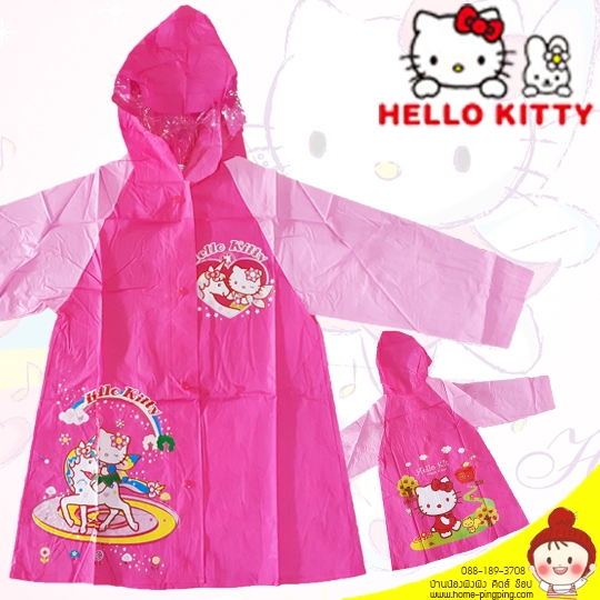 เสื้อกันฝนเด็ก ลายลิขสิทธิ์ Hello Kitty ขี่ม้า สีชมพู ทรงตัว A เนื้อผ้าหนาปกติ สำหรับเด็กวัย 2.5-6 ขวบ (เลือก size ได้)