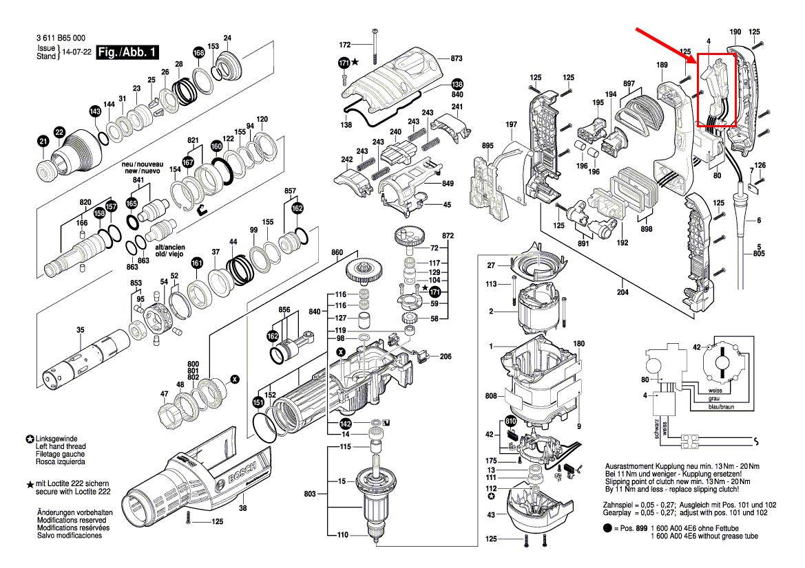 สวิทช์ สว่านโรตารี่ BOSCH บอช GBH8-45D [#4] Pn.1617200130 (แท้)+