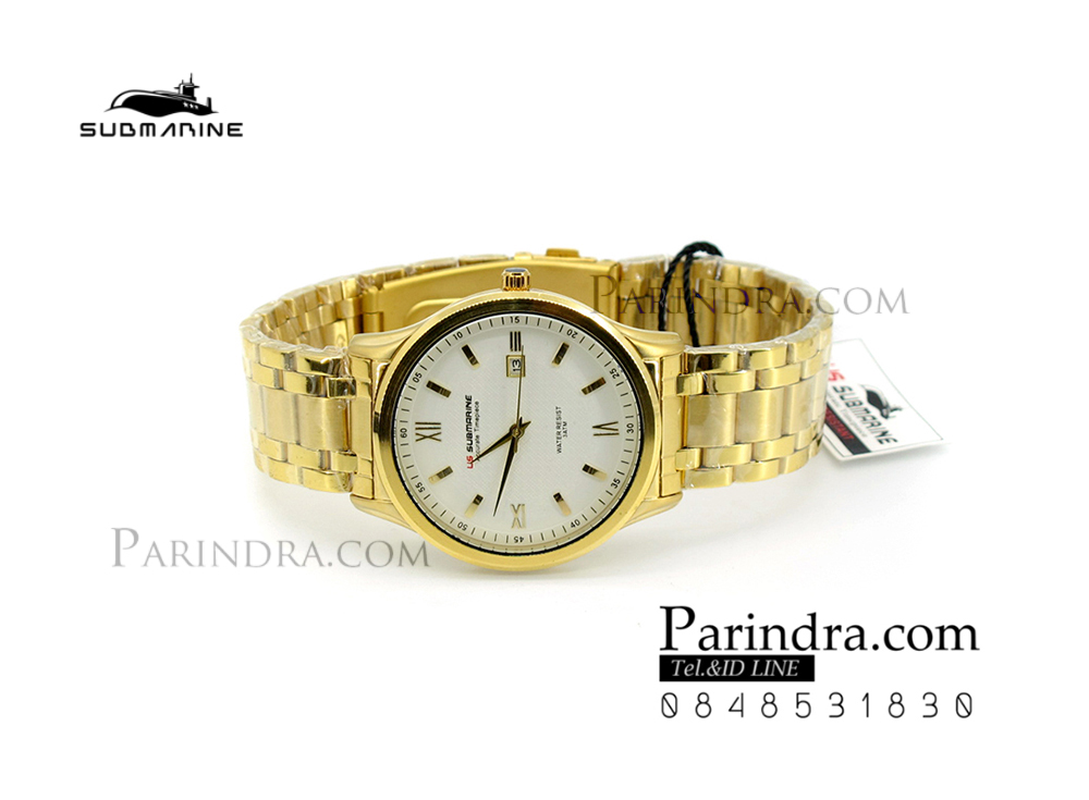 นาฬิกาคู่ US submarine รุ่น J117MD เรือนสีทองหน้าปัดสีขาว เลขโรมัน แพคคู่