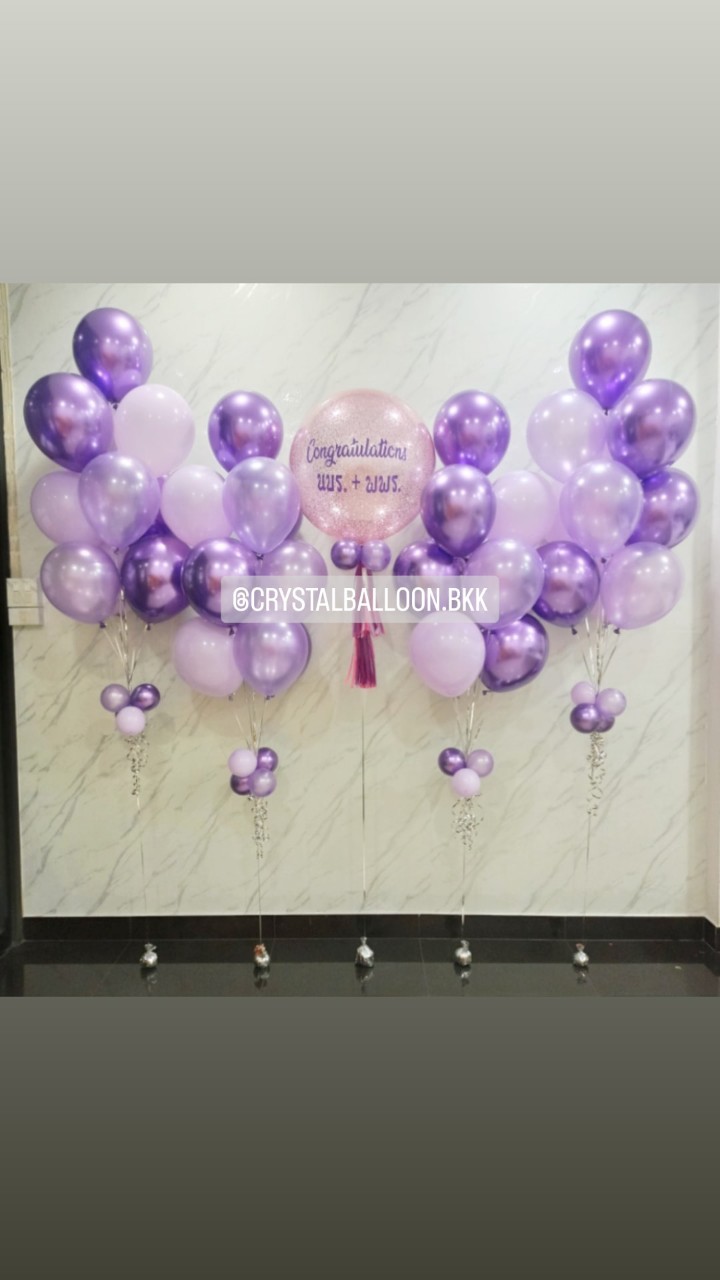 ลูกโป่ง เเสดงความยินดี Bubble 24" กลิตเตอร์สีชมพู พร้อม ช่อลูกโป่ง ช่อ 10 ลูก 4 ช่อ พร้อมตกเเต่ง สามารถเปลี่ยนสีลูกโป่ง/เปลี่ยนข้อความ/เปลี่ยนขนาดได้
