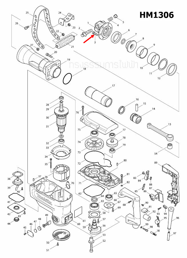 น๊อต M8X30 สกัด เจาะพื้น Makita HM1305, HM1306 [#3] Pn.266010-9 (แท้) ##