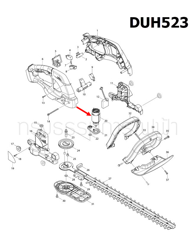 มอเตอร์ เครื่องตัดแต่งกิ่งไม้ไร้สาย Makita มากีต้า DUH523 [#20] Pn.629930-2 (แท้) ##