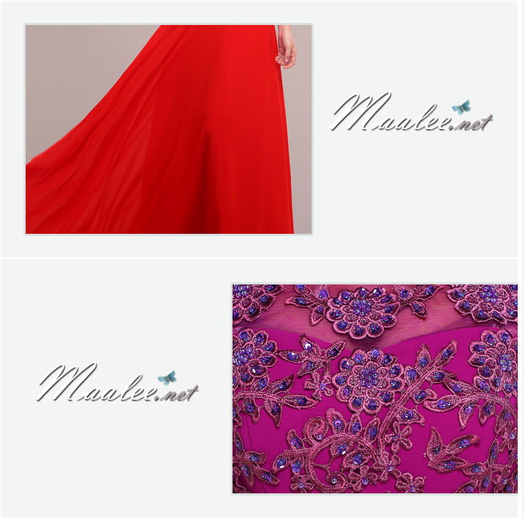 พร้อมเช่า ชุดราตรียาว ผ้าชีฟอง สีฟ้า ปักลูกไม้และแต่งลูกปัด สวยหรู