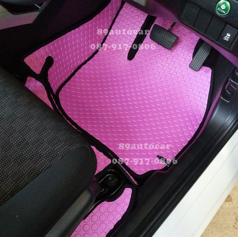 ขายพรมปูพื้นรถยนต์เข้ารูป Honda Jazz 2016 ลายกระดุมสีชมพูขอบดำ