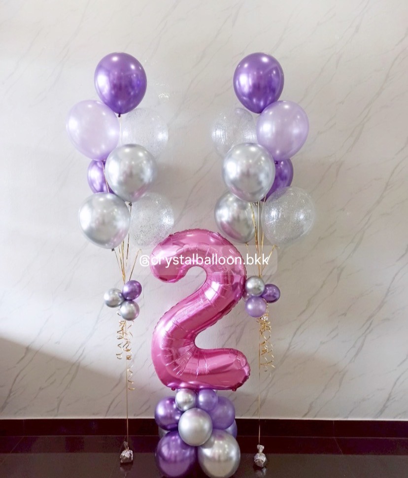 ลูกโป่ง วันเกิดเด็ก ฟอยล์ตัวเลข ขนาด 40" ตั้งฐาน 1 ชิ้น สีชมพู , ลูกโป่งช่อ 7 ลูก 2 ช่อ พร้อมตกแต่ง สามารถเปลี่ยนสีลูกโป่ง/เปลี่ยนสี-ฟอยล์ตัวเลข/เปลี่ยนสี-ฟอยล์ตกแต่งได้