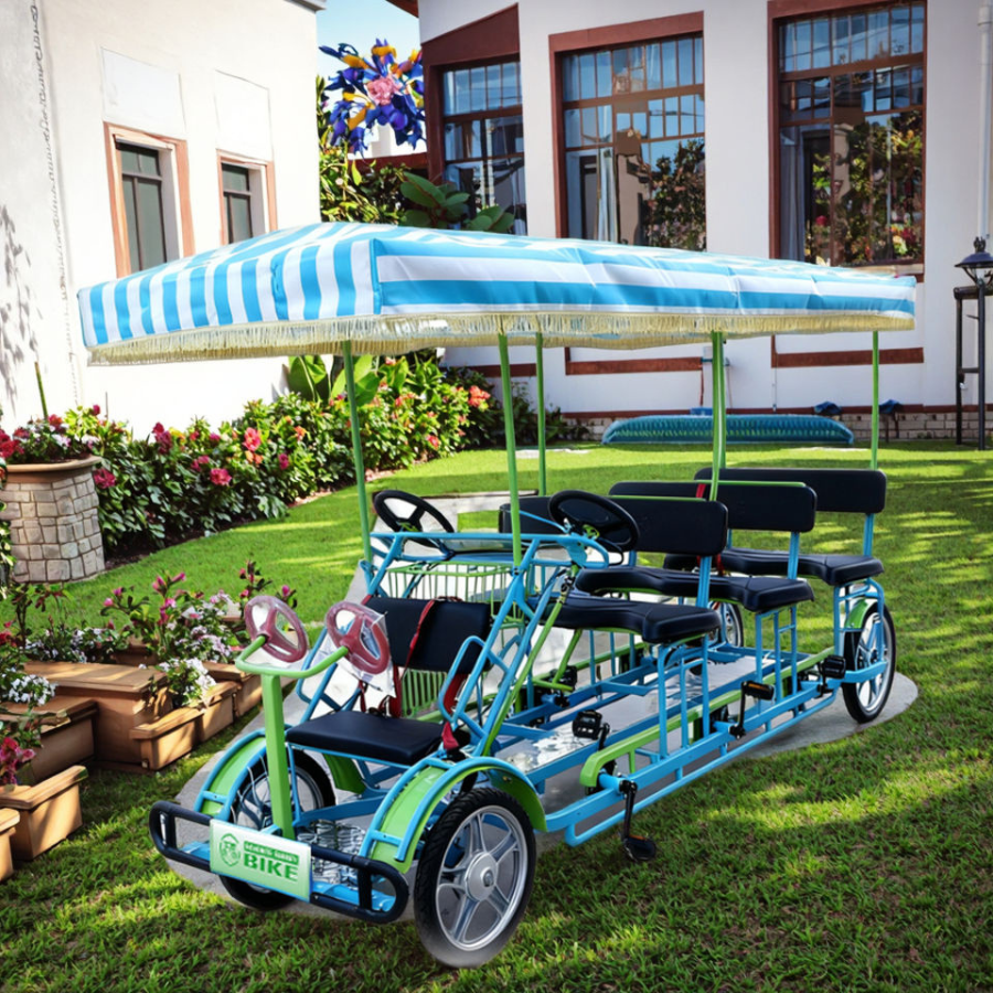 จักรยาน Surrey Bike 4 ล้อ 3 แถว 9 ที่นั่ง – Favorite FO-3 | กรอบเหล็กคาร์บอนหนา ทนสนิม สีสันสดใส | จักรยานปั่นกลุ่มสำหรับครอบครัวและท่องเที่ยว