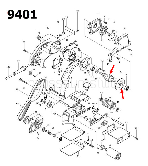 ทุ่น เครื่องขัดกระดาษทรายสายพาน มากีต้า Makita รุ่น 9401, 9402 (แท้) ##