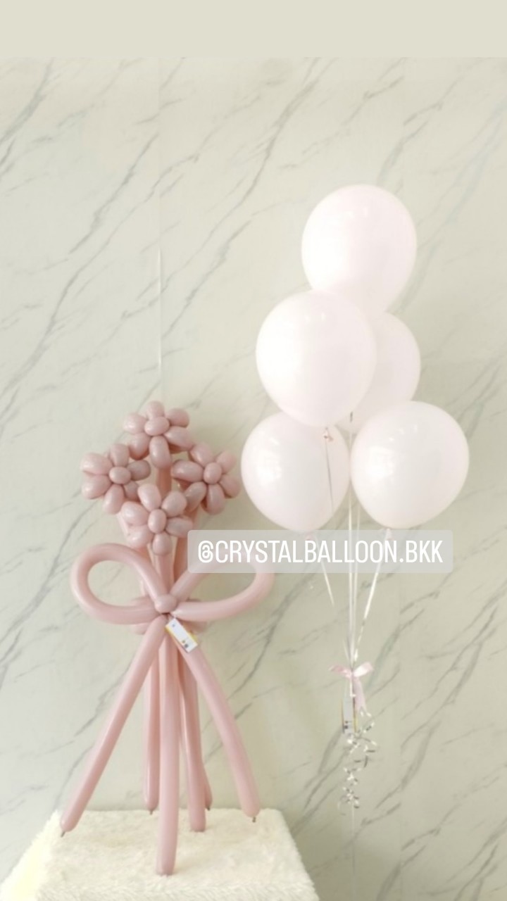 สั่ง Flower Balloon Small Bouquet ช่อ 4 ดอก พร้อม ช่อลูกโป่ง ช่อ 5 ลูก 1 ช่อ พร้อมตกแต่ง สามารถเปลี่ยนสีลูกโป่งได้