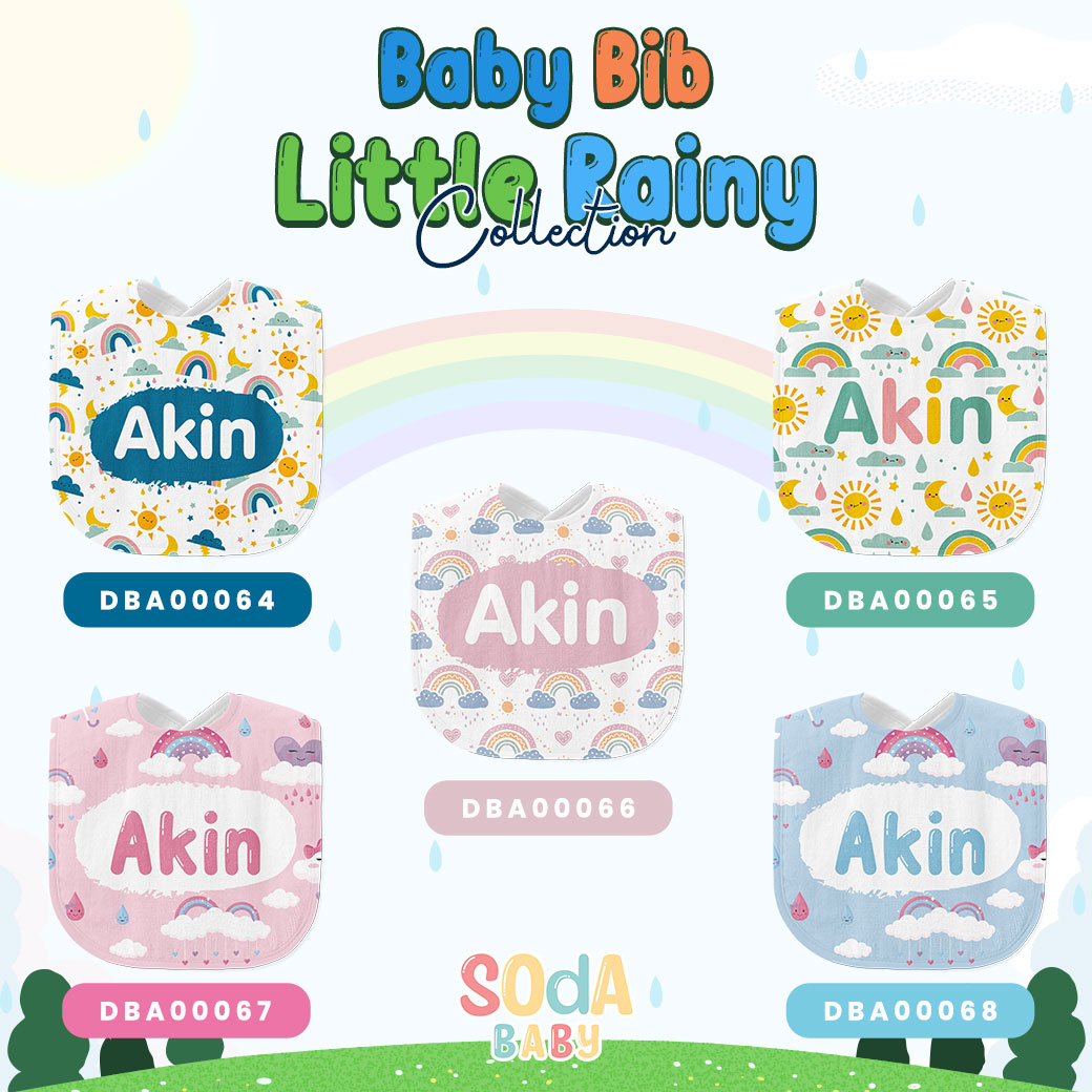 ผ้าซับน้ำลาย Baby Bib ใส่ชื่อได้ ลาย Little Rainy Collection 🌈💝 รหัส DBA00064-DBA00068 #BabyBib