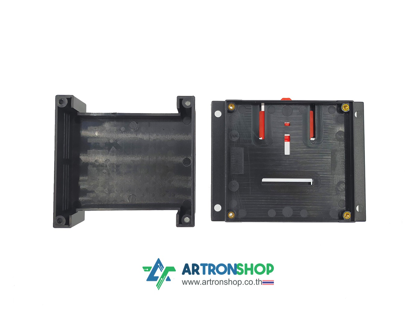 กล่องใส่บอร์ดอิเล็กทรอนิกส์ ติดรางปีกนก ขนาด 115 x 90 มิลลิเมตร สีดำ