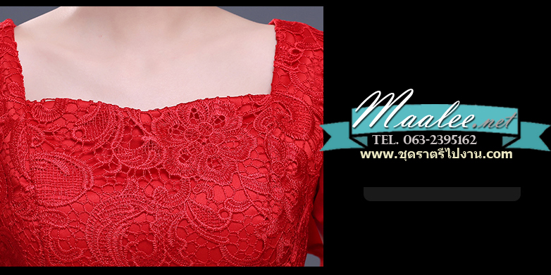 พร้อมเช่า ชุดราตรี สีขาว แขนสั้น ลูกไม้ฉลุ กระโปรงผ้าชีฟอง 2XL- 6XL (เชือกผูกหลัง)