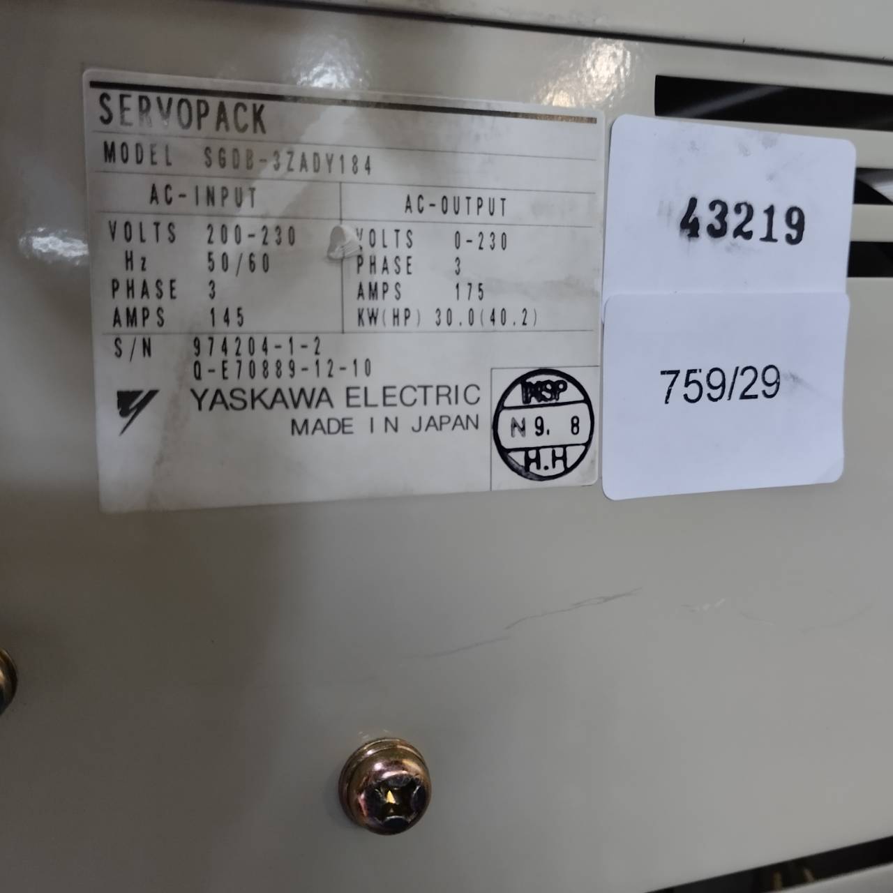 SGDB-3ZADY184 SERVOPACK " YASKAWA "