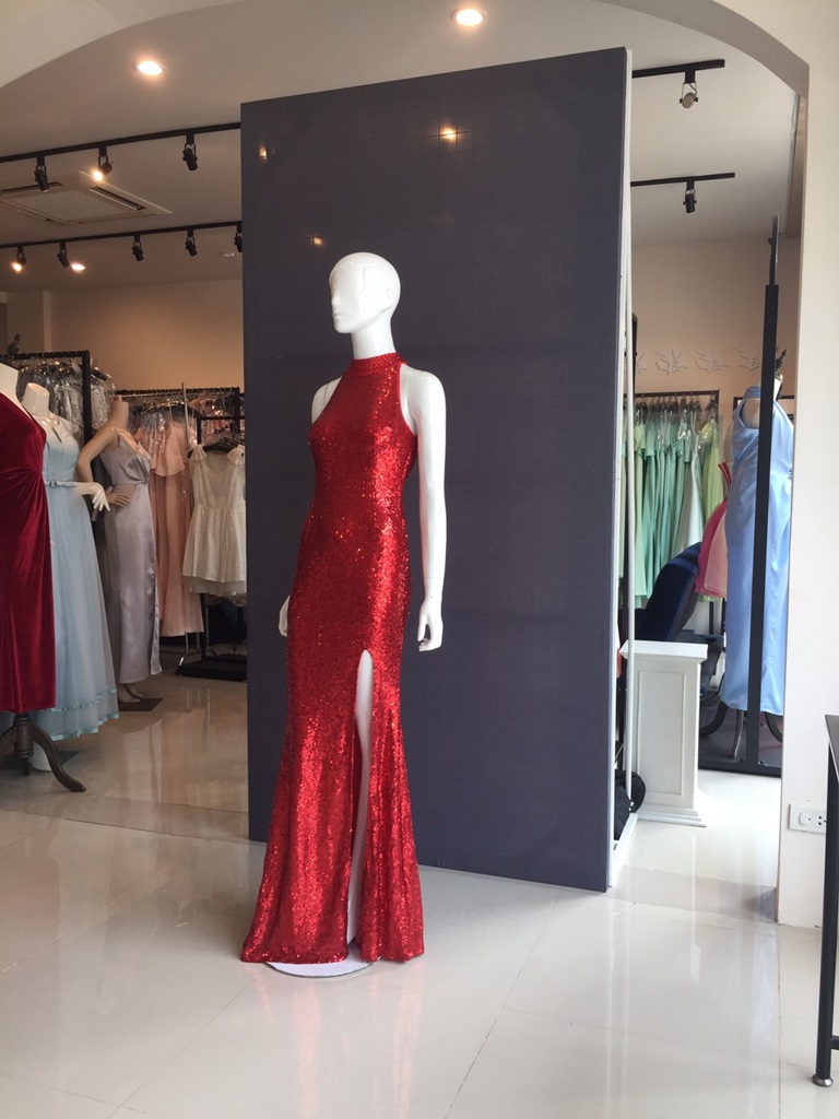 พร้อมเช่า ชุดราตรียาว เดรสยาวทรงหางปลา เซ็กซี่มาก สีแดง