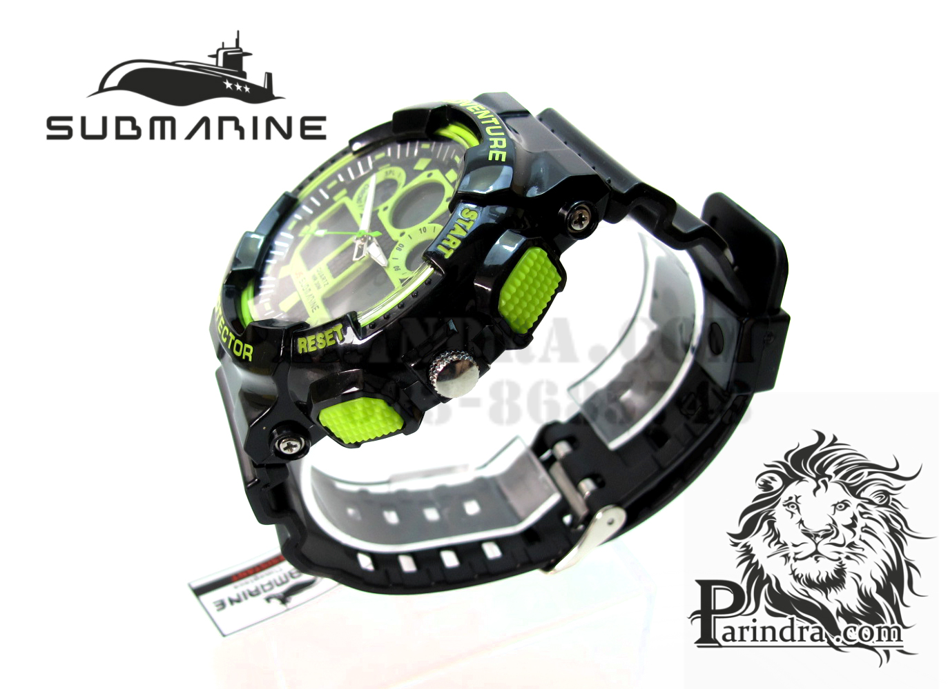 นาฬิกา US submarine Adventure Protector รุ่น TP3129M สีดำตัดเขียวผิวมัน พื้นหลังเทา