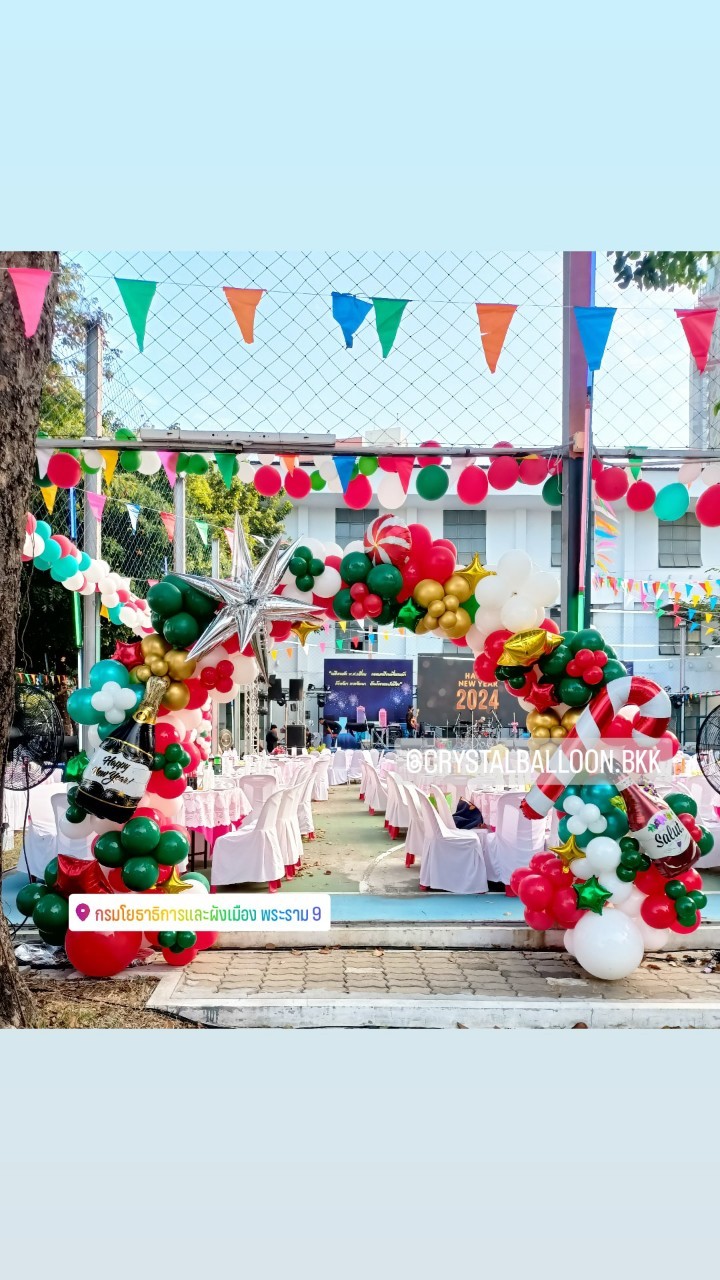 Organic Backdrop New Year ซุ้มโค้ง ขนาด กว้าง 3 เมตร สูง 2.5 เมตร / 3 ซุ้ม พร้อม ลูกโป่งฟองอากาศ 4 เมตร 4 เส้น พร้อมตกแต่ง สามารถเปลี่ยนสีลูกโป่ง/เปลี่ยนฟอยล์ตกแต่งได้