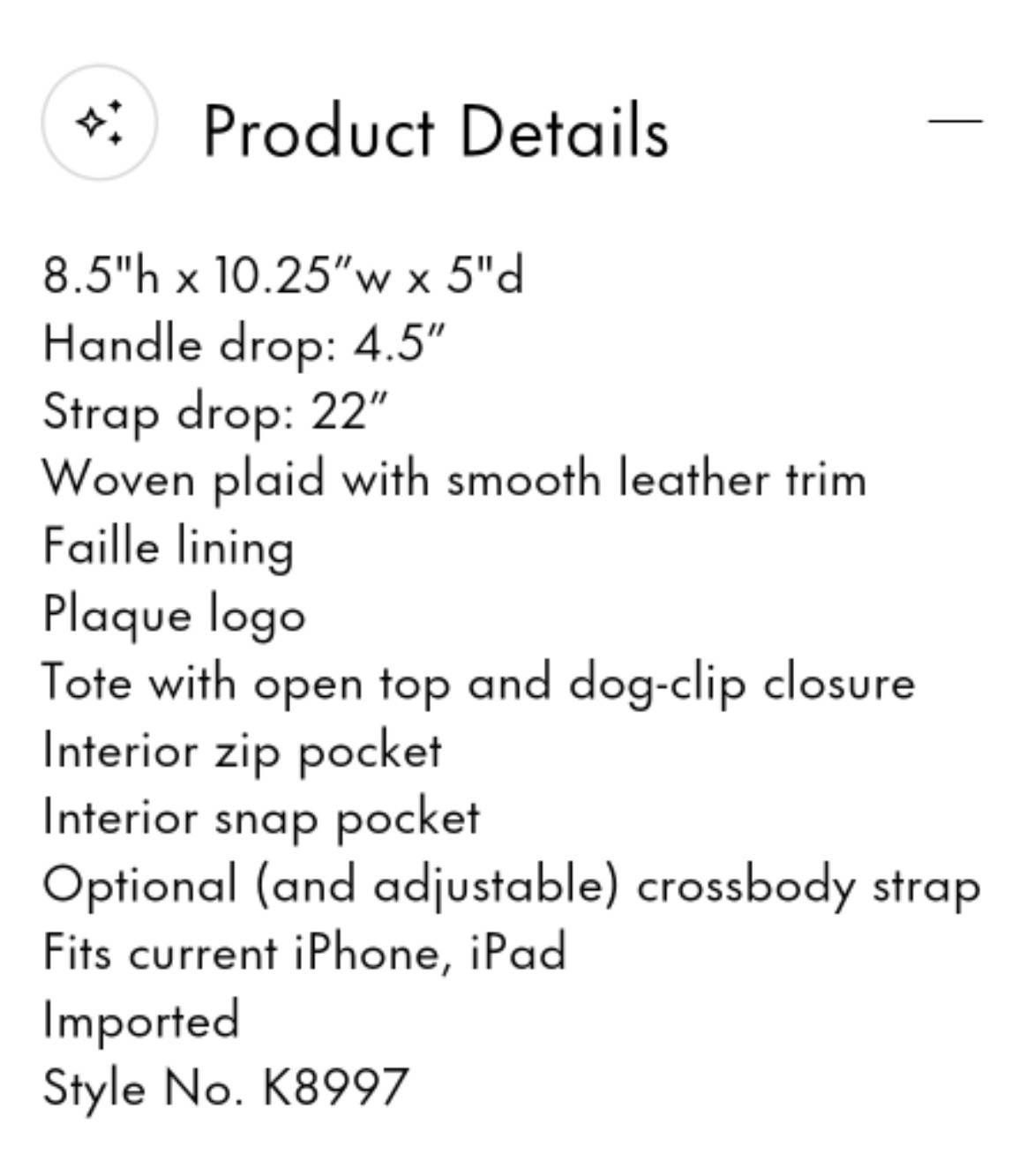 กระเป๋า KATE SPADE NEW YORK MANHATTAN PLAID SMALL TOTE K8997