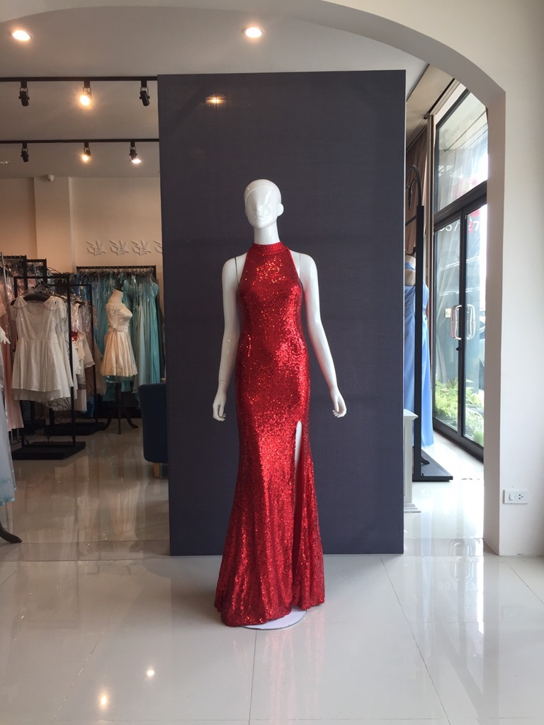 พร้อมเช่า ชุดราตรียาว เดรสยาวทรงหางปลา เซ็กซี่มาก สีแดง