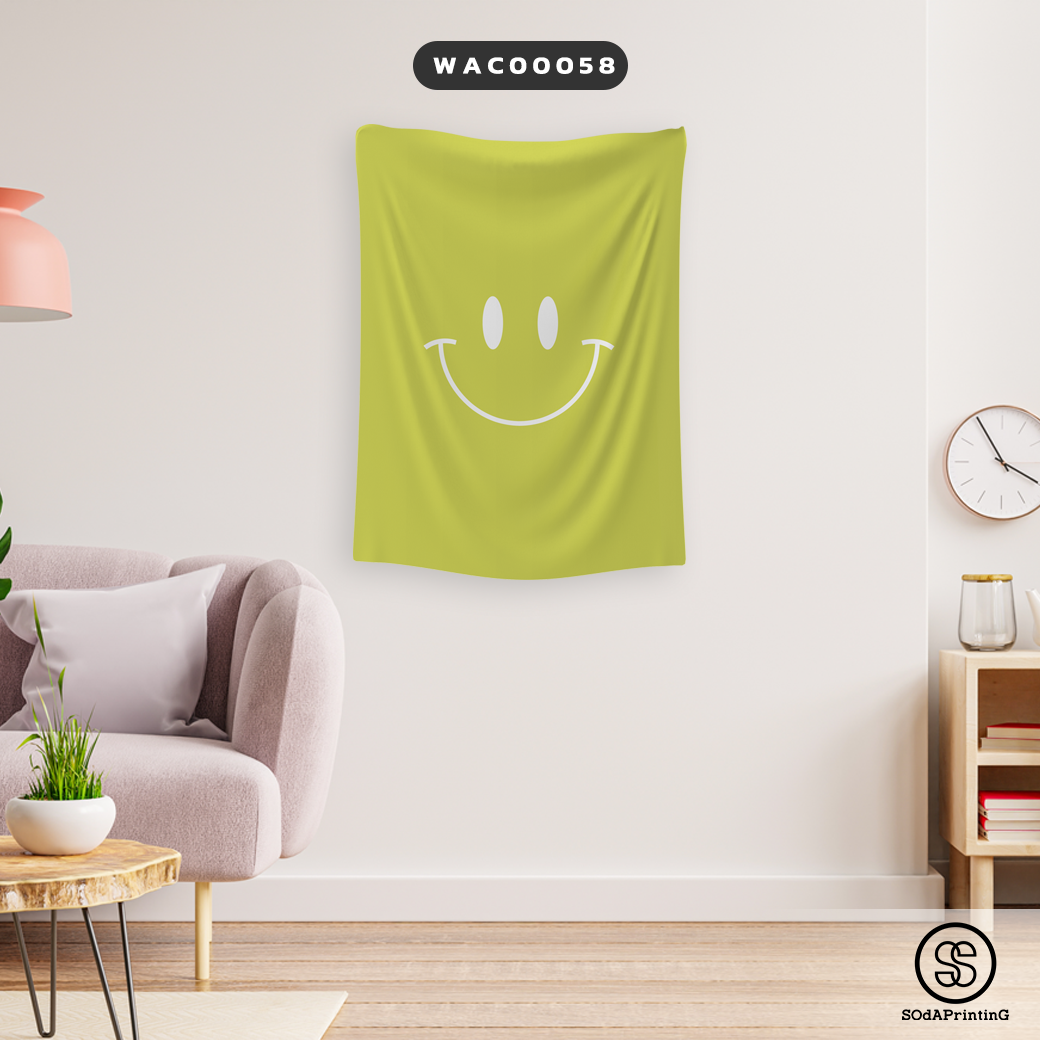 ผ้าติดผนัง ผ้าแขวนผนัง ผ้าตกแต่ง Smiley สีเขียวมะนาว WCA00058 #SOdAhome #WallCloth