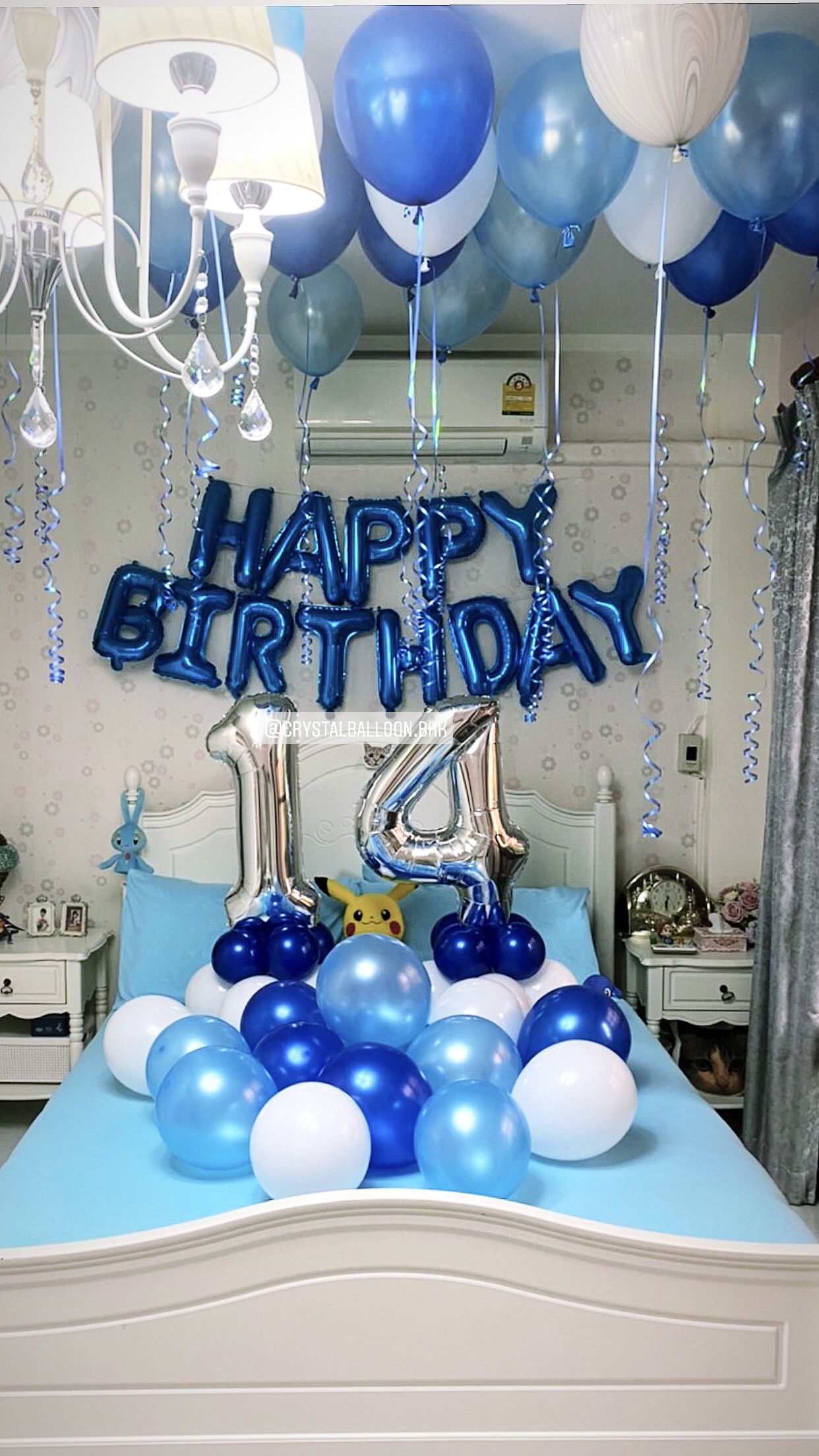 ลูกโป่ง วันเกิด Theme สีน้ำเงิน พร้อม ฟอยล์ตัวอักษร Happy Birthday พร้อม ลูกโป่งลอยฝ้า 15 ลูก,ลูกโป่งลอยฝ้าลายหิน 5 ลูก,ลูกโป่งโปรยพื้น 15 ลูก,ฟอยล์ตัวเลข ขนาด 40" ตั้งฐาน 2 ชิ้น พร้อมตกเเต่ง สามารถเปลี่ยนสีลูกโป่ง/เปลี่ยนสี-ฟอยล์ตัวอักษร-ฟอยล์ตัวเลข