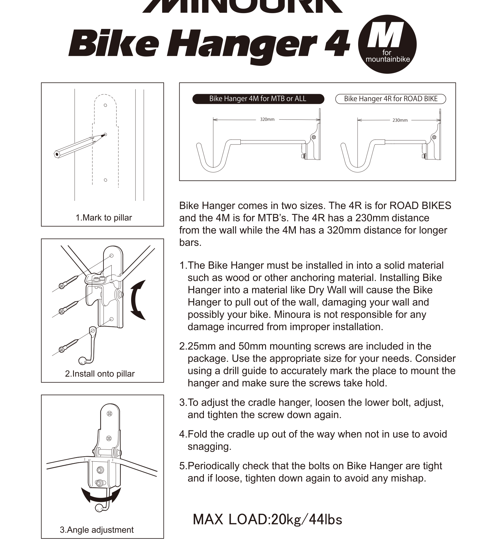 MINOURA แร๊กแขวนรถติดผนัง รุ่น BIKE HANGER 4R ,สีขาว,แดง