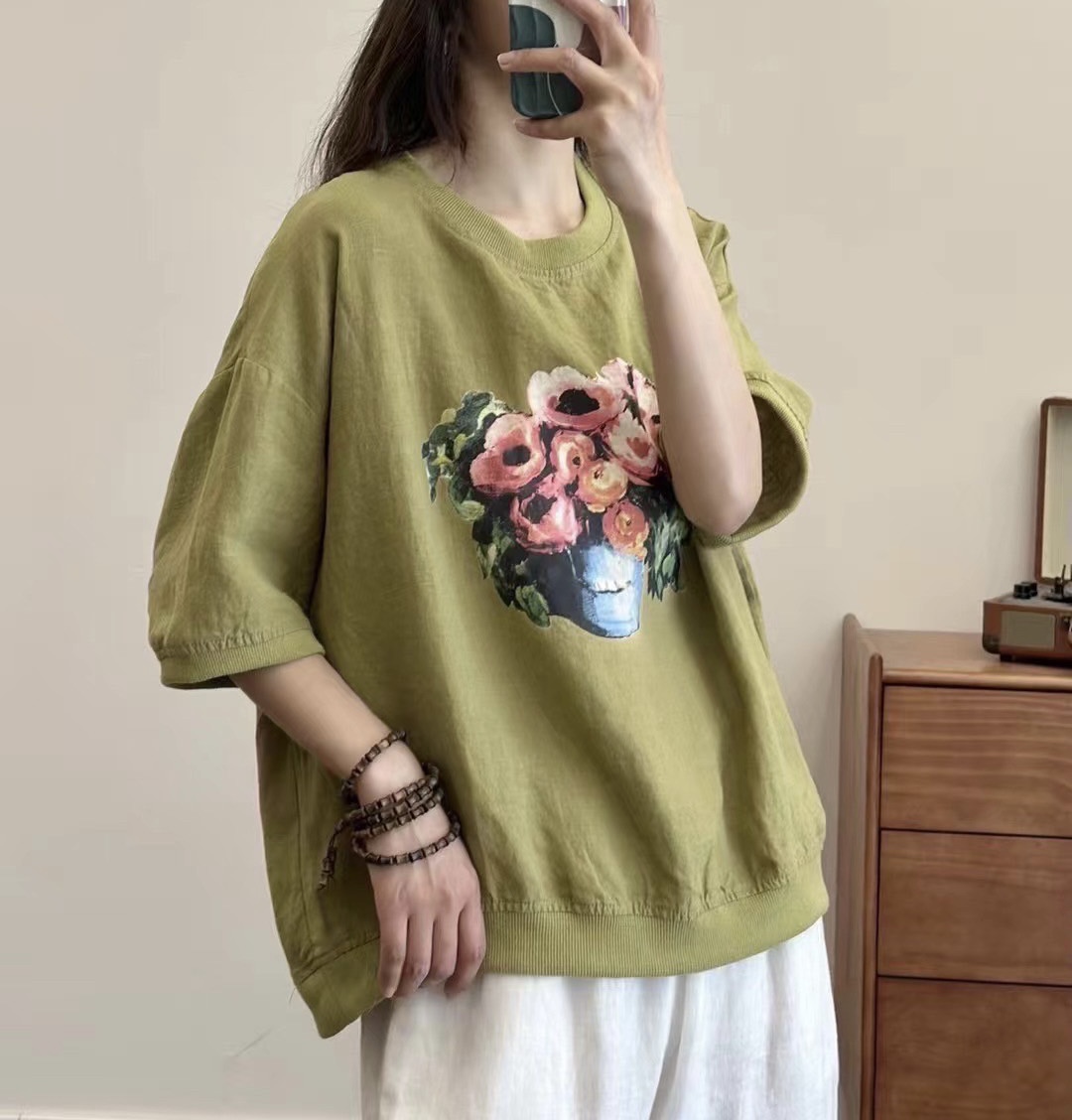 เสื้อผ้าลินินลายดอกไม้