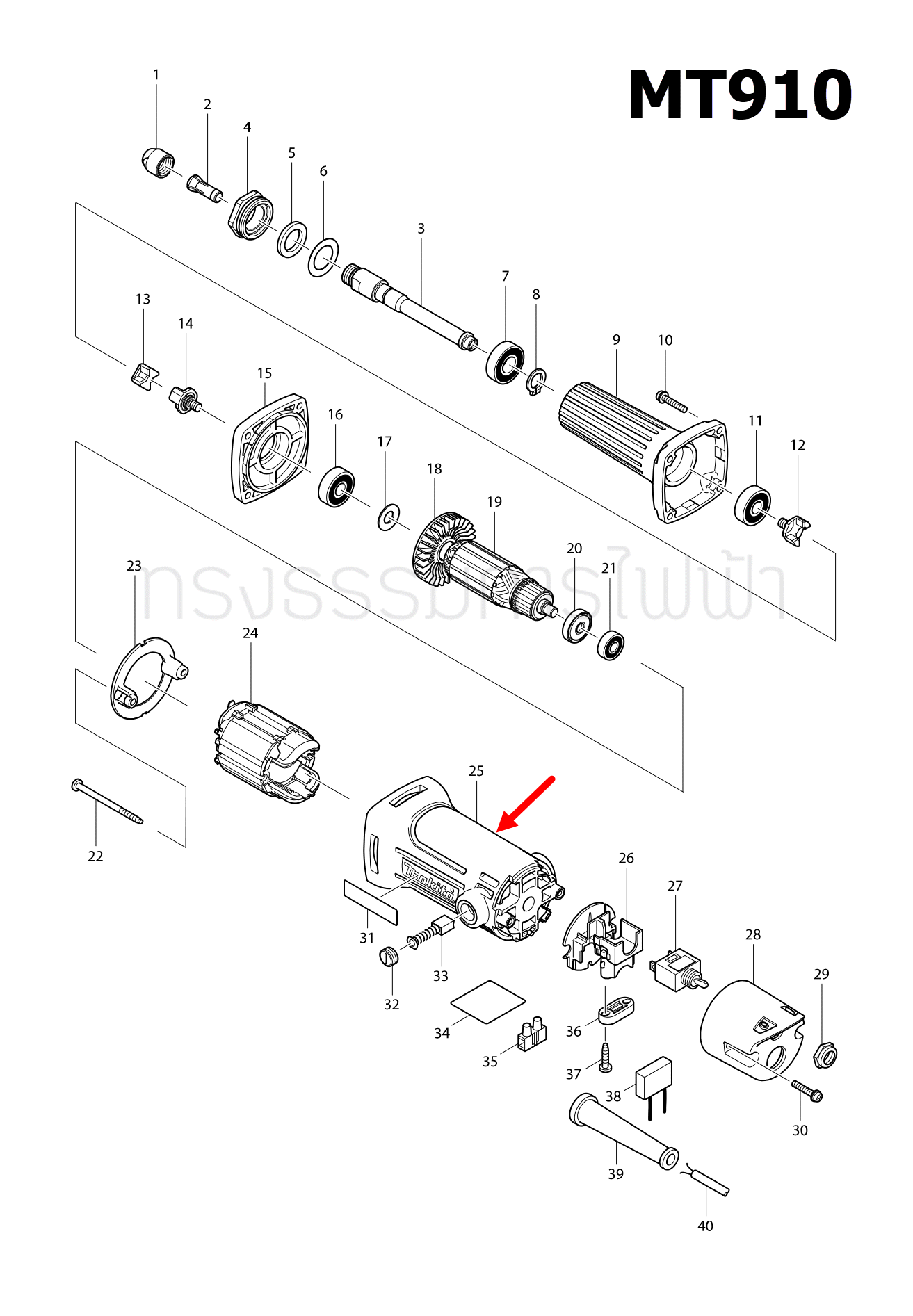 เสื้อฟิลคอยล์ หินเจียรคอตรง มาคเทค-Maktec MT910 [#25] Pn.188169-1 (แท้) ##