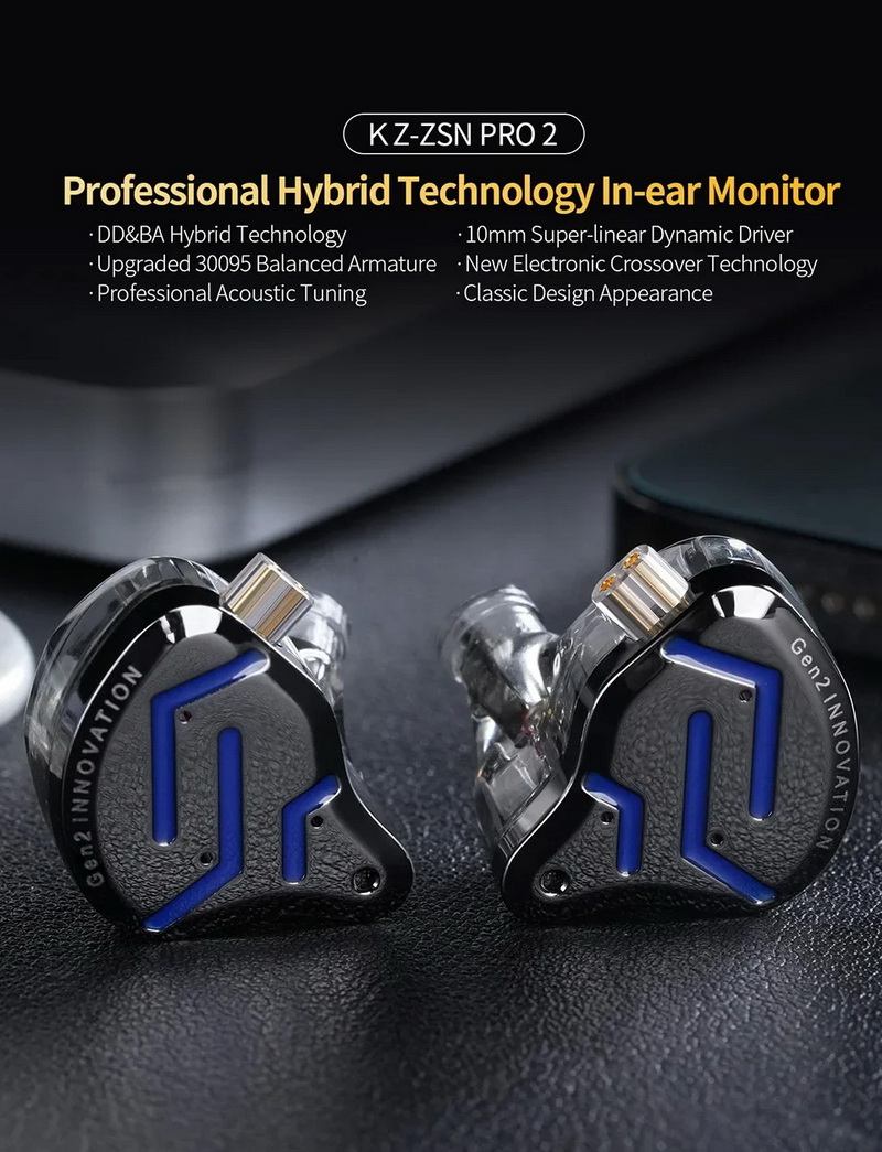 KZ ZSN Pro 2 หูฟัง Iems Hybrid 2 ไดรเวอร์ 1BA+1DD ปรับแต่งจูนเสียงระดับมืออาชีพ ประกันศูนย์ไทย