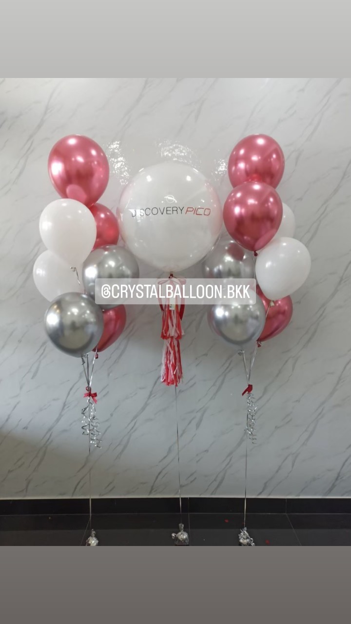 ลูกโป่ง เปิดงาน ลูกโป่งยาง ขนาด 24" สีขาว พร้อมตกแต่ง ช่อลูกโป่ง 7 ลูก 2 ช่อ สามารถเปลี่ยนสีลูกโป่ง/เปลี่ยนข้อความ/เปลี่ยนขนาดได้