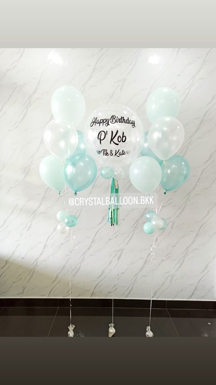 ลูกโป่ง วันเกิด Bubble ขนาด 24'' Theme เขียว-ขาว พร้อม ช่อลูกโป่ง 5 ลูก 2 ช่อ พร้อมตกแต่ง สามารถเปลี่ยนสีลูกโป่ง/เปลี่ยนข้อความ/เปลี่ยนขนาดได้