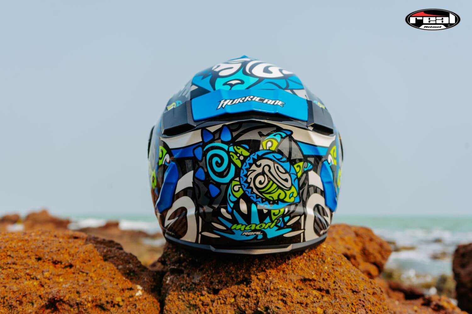 หมวกกันน็อคเต็มใบ หมวกกันน็อค Real Helmets รุ่น Hurricane Maori สีดำ-น้ำเงิน