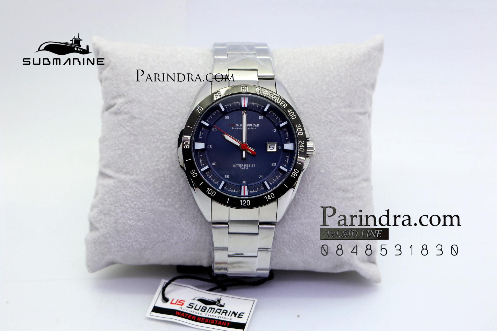 นาฬิกา US submarine แสตนเลนแท้สีเงิน รุ่น J124MD หน้าปัดน้ำเงินเข้ม