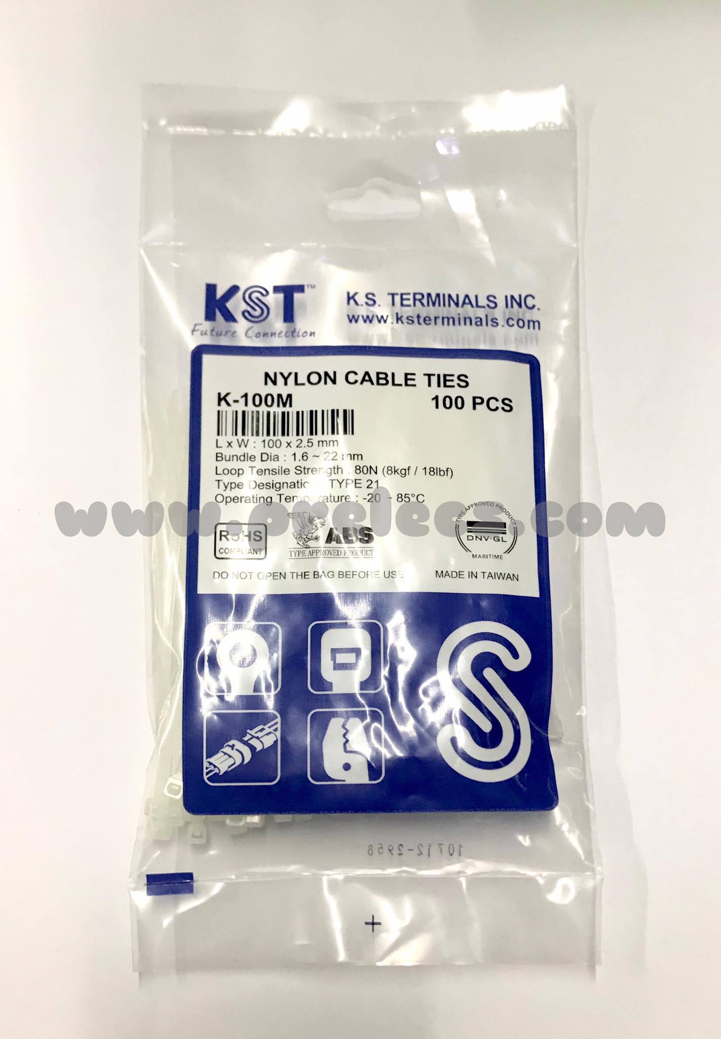 Cable Tie ยี่ห้อ KST (TAIWAN) 4นิ้ว สีขาว