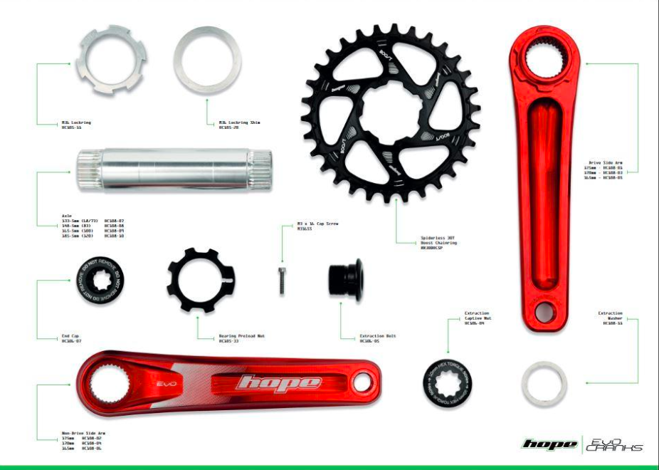 ขาจาน Hope RX Crank without Spider - สีแดง, 68/73 MM/170 MM/RED (HCN7370R) Technical details of the Hope RX crank