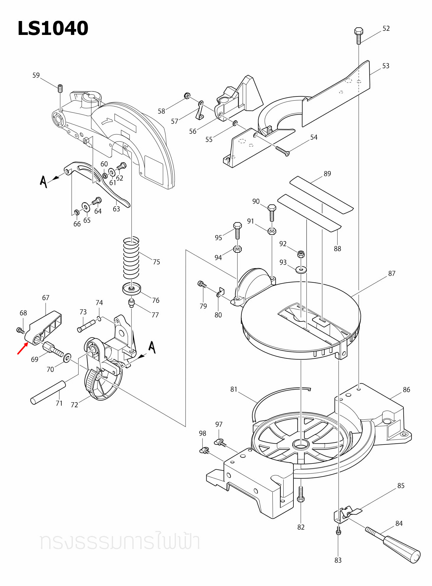 LEVER 100 แท่นตัดองศา Makita มากีต้า LS1040 [#67] Pn.416006-2 (แท้) ##(*)