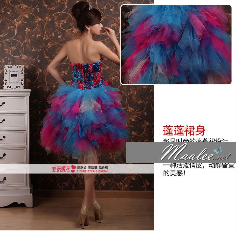 พร้อมเช่า ชุดแฟนซี เช่า 500 ชุดราตรีสั้น เกาะอก ชุดเชียร์ลีดเดอร์ กระโปรงแต่งเป็นชั้นๆ พองสวยมาก