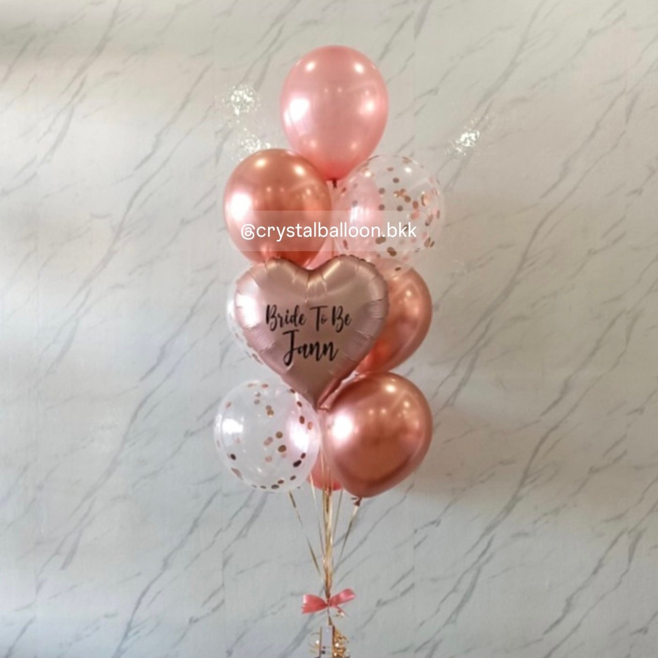 ลูกโป่ง Bride to be ช่อลูกโป่งฟอยล์หัวใจ ขนาด 18" ช่อ 10 ลูก ธีมสีโรสโกลด์ พร้อมตกแต่ง ลูกโป่งใส ใส่ Confetti สามารถเปลี่ยนสีลูกโป่ง/เปลี่ยนข้อความ/เปลี่ยนฟอยล์ตกแต่งได้