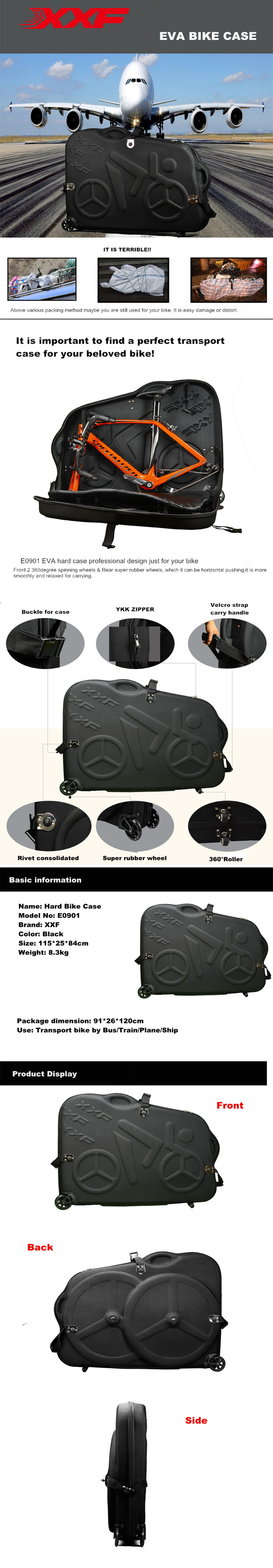 กระเป๋าใส่จักรยาน XXF TRAVEL BICYCLE BAG รุ่น E0901 (ถอดสองล้อ) ขนาด 115x25x84ซม