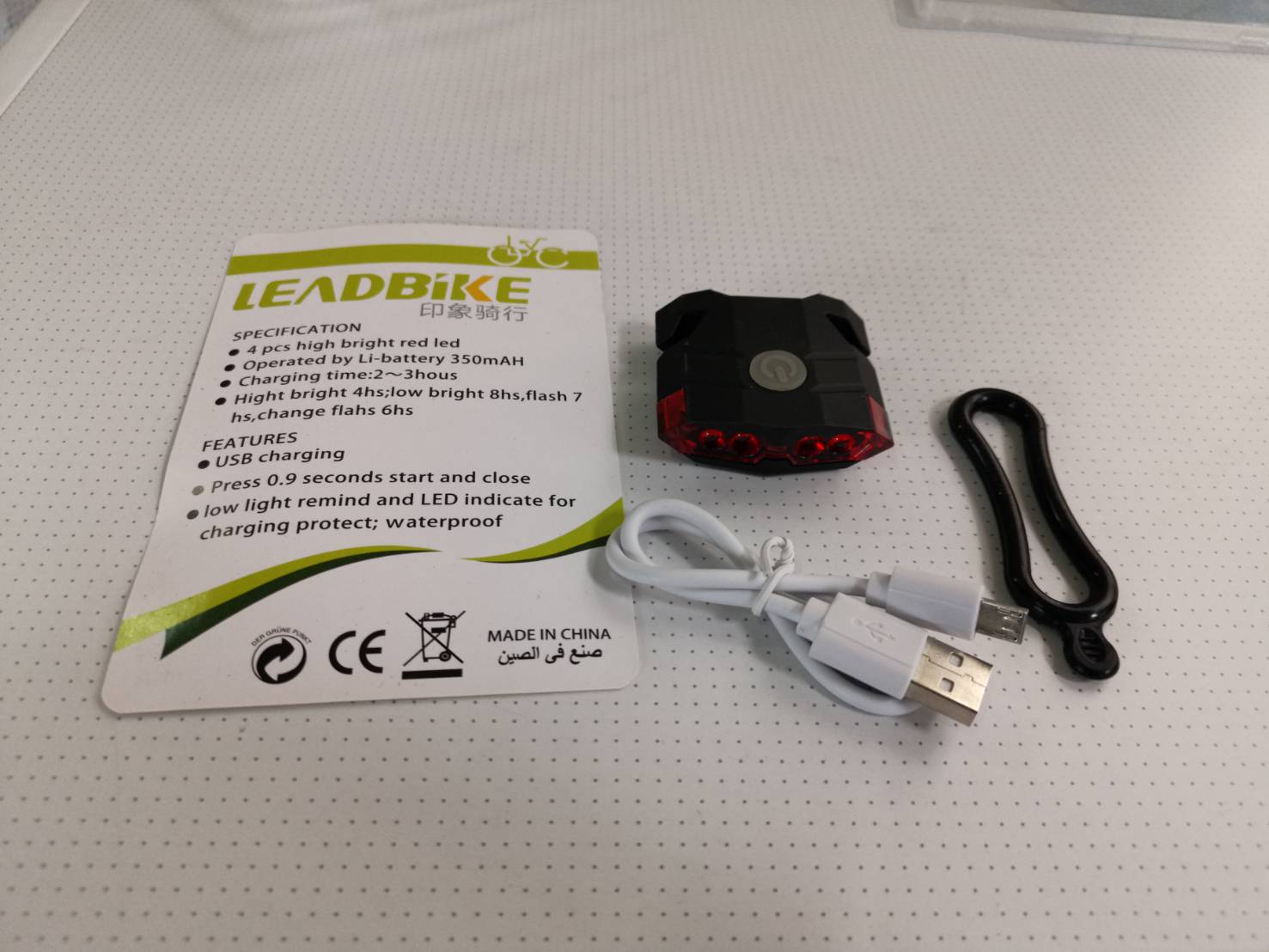 ไฟท้าย Leadbike A100 USB Bicycle Tail Light Waterproof Bike Light - Black