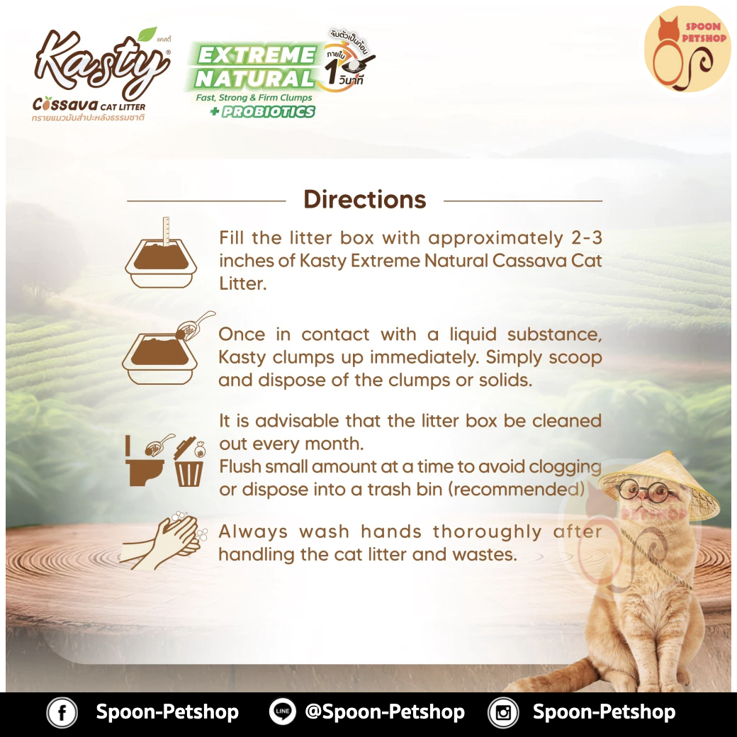 ทรายแมว Kasty แคสตี้ ทรายมันสำปะหลัง ทำจากธรรมชาติ แบบแท่งผสมเม็ดบีดส์ จับตัวเป็นก้อนเร็วภายใน 1 วินาที สูตร Extreme Natural นมหวาน (Sweet Milk) 6L